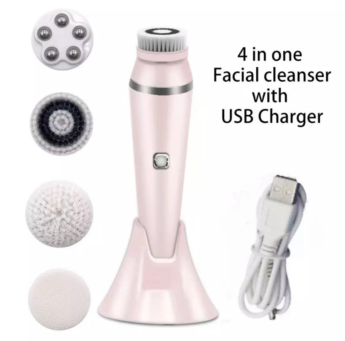 Escova de Limpeza Facial Elétrica 4 em 1 com USB