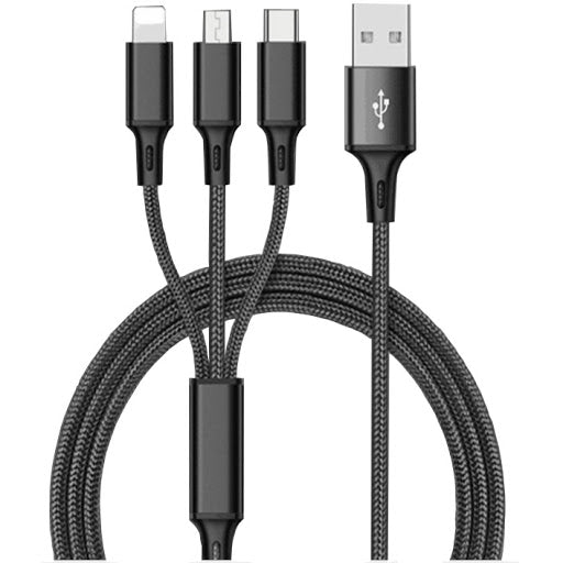 Cabo 3 em 1 USB para Lightning, USB-C e Micro USB 1m