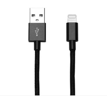 Cabo Lightning em Nylon Entrançado Preto 1m