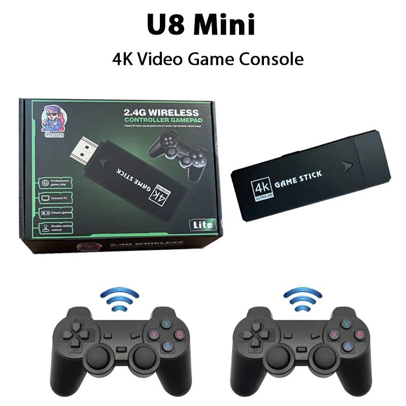 Consola de Jogos para TV U8 Mini 4K Game Stick com 2 Comandos Sem Fios