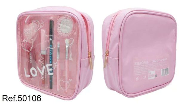 Nécessaire Maquilhagem Love Rosa 7 peças