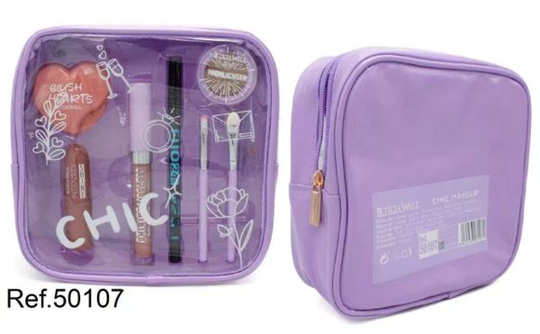 Nécessaire Maquilhagem Chic Lilás 7 peças