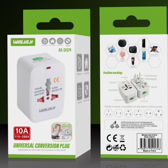 Adaptador Universal de Viagem 10 A com Proteção