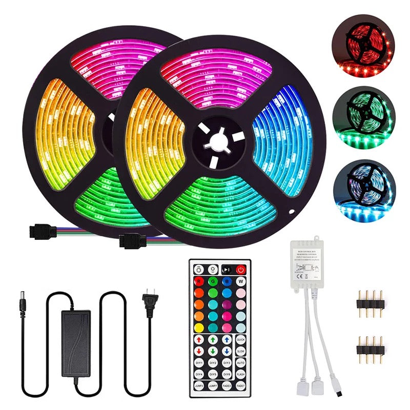 Fita LED RGB Dupla com Comando de 44 Botões e Transformador