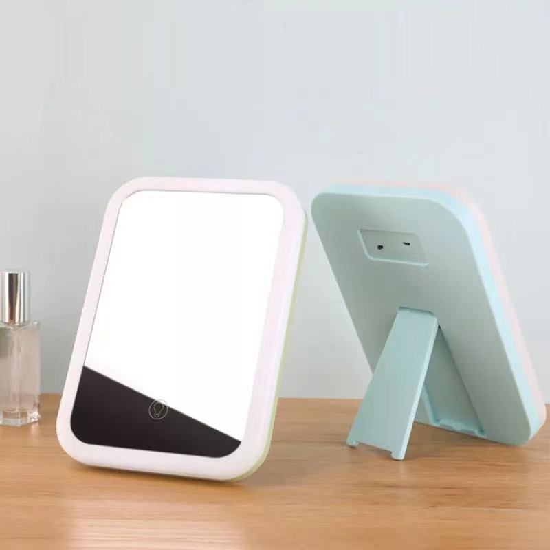 Espelho de Maquilhagem LED Quadrado com Suporte Dobrável