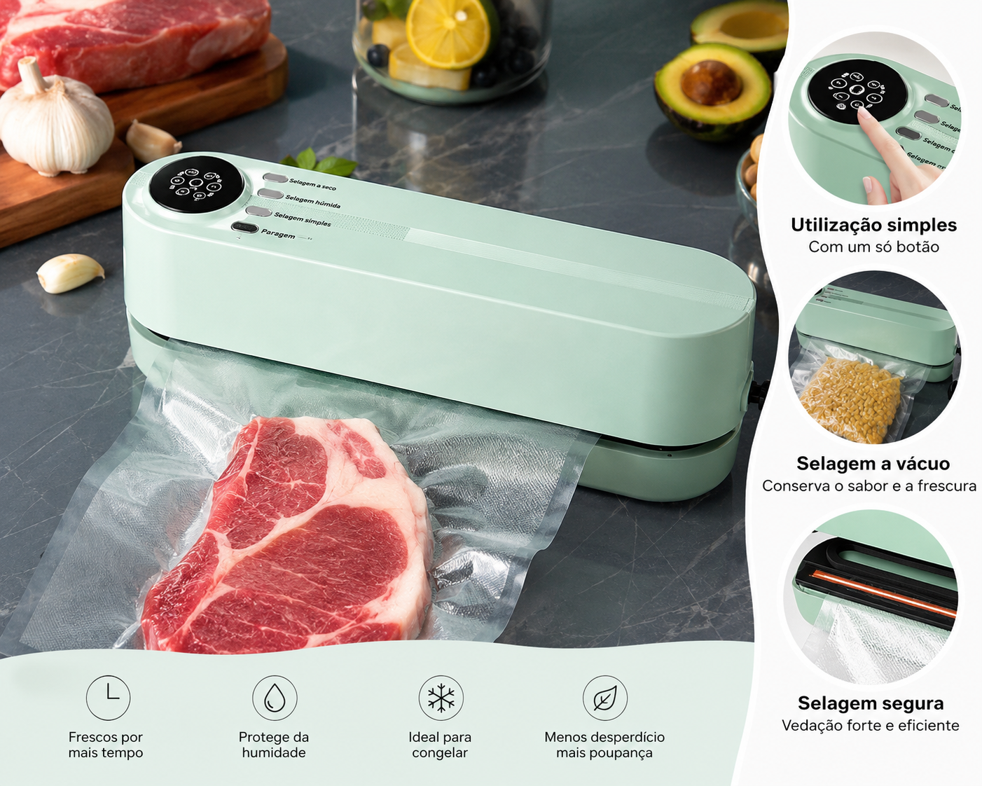 Máquina de Selagem a Vácuo para Conservação de Alimentos