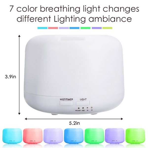 Difusor de Óleos Essenciais Branco 7 Cores LED com Comando