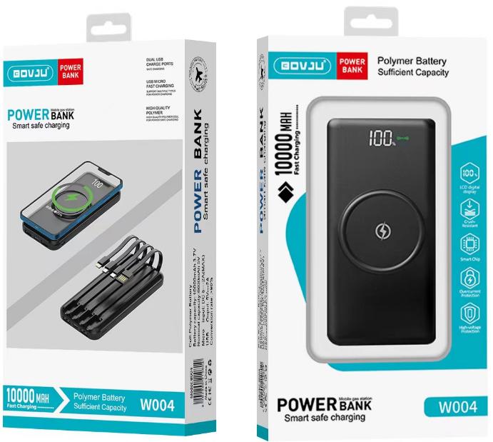 Power Bank BOVJU W004 10000mAh com Carregamento Sem Fios