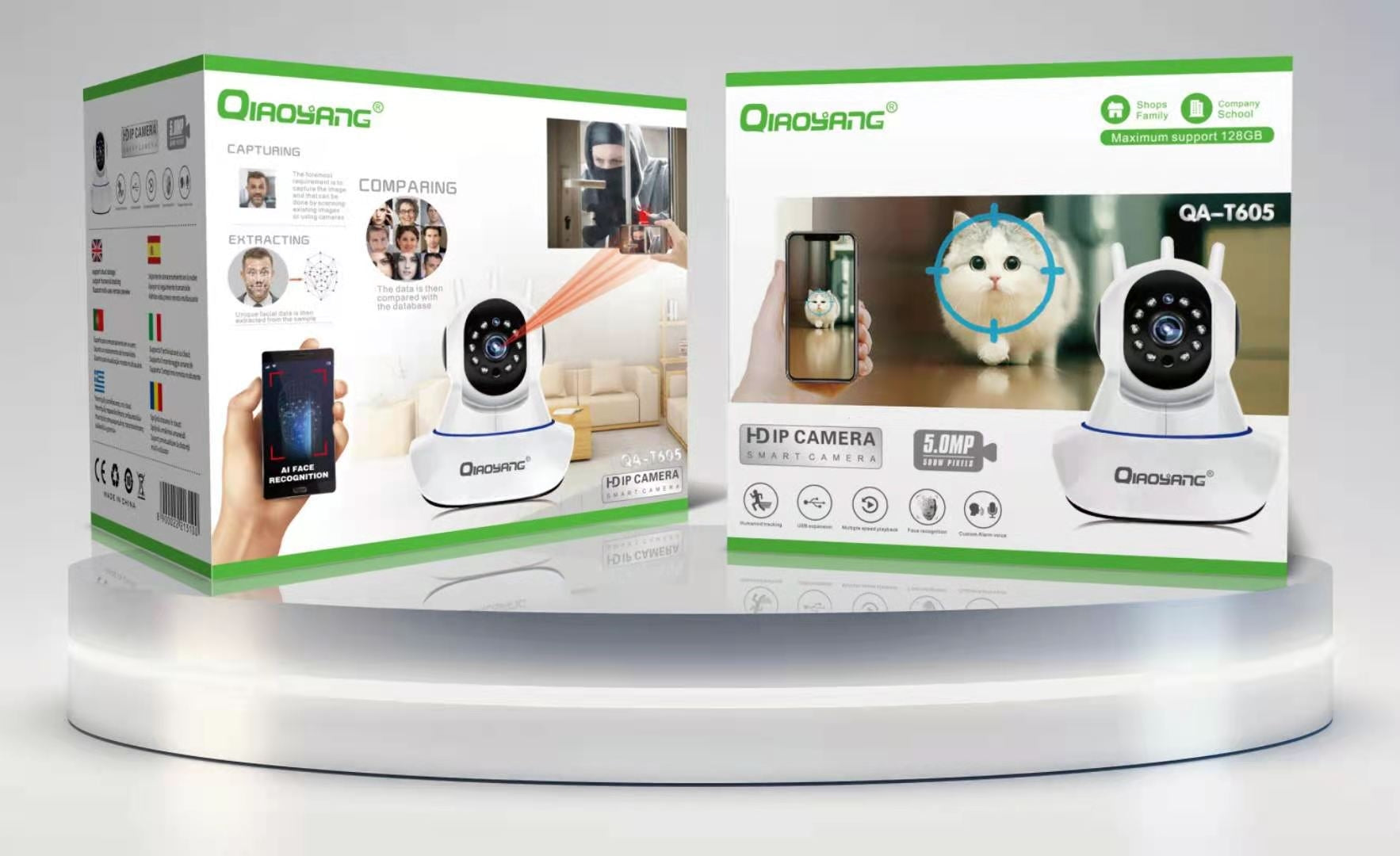 Câmara IP Interior PTZ WiFi 5MP com IA — Qiaoyang QA-T605