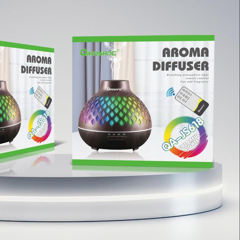 Difusor de Aromas 3D Textura Madeira com Comando e Luzes Coloridas