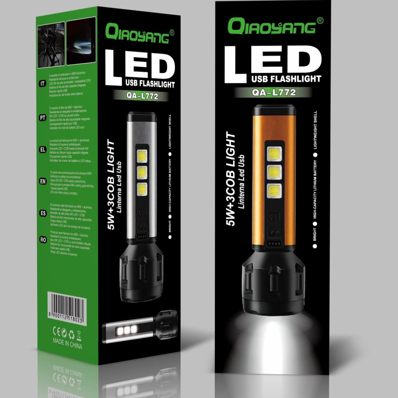 Lanterna LED USB 5W+3COB Recarregável