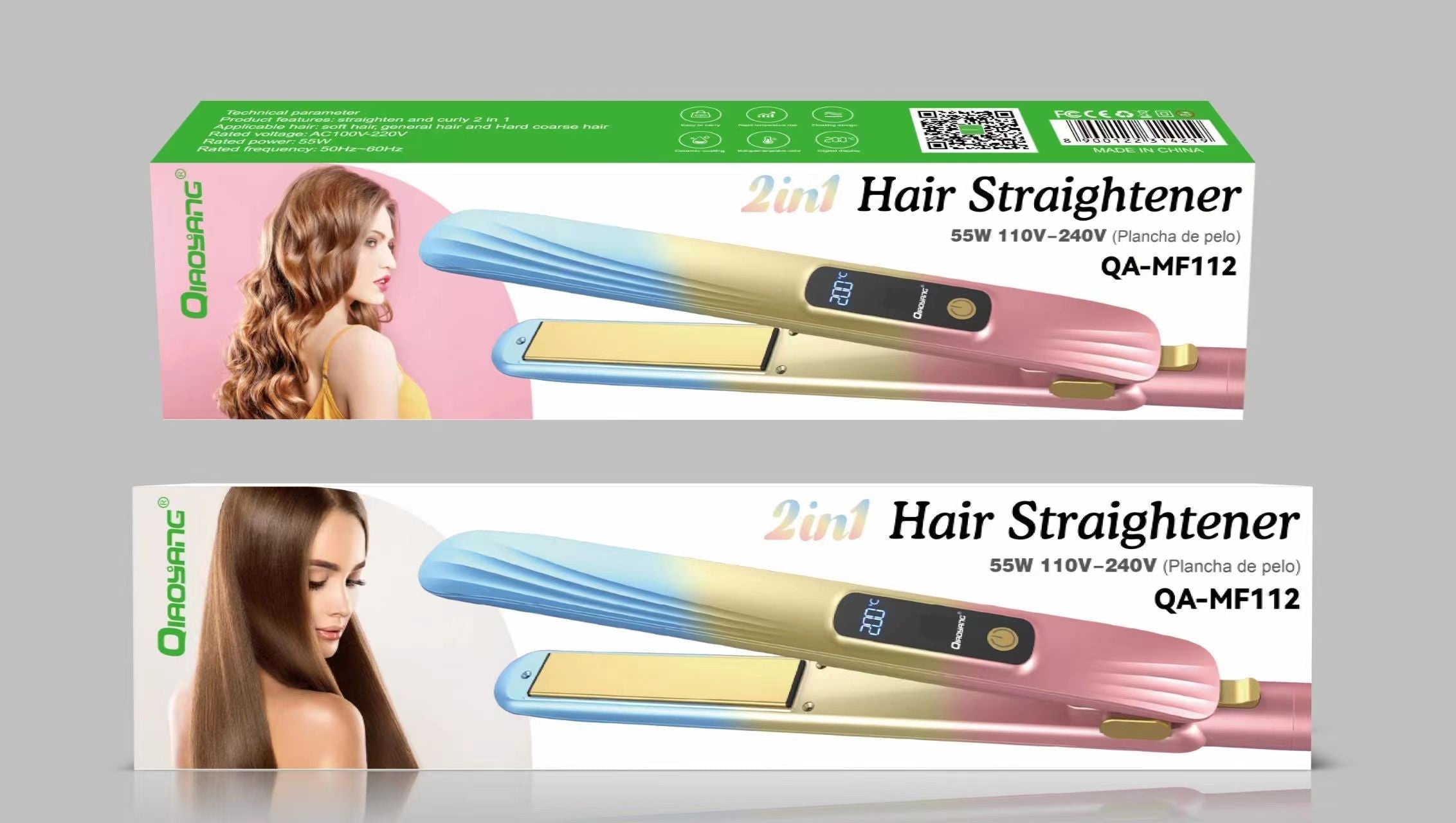 Prancha de Cabelo 2 em 1 Qiaoyang QA-MF112 55W