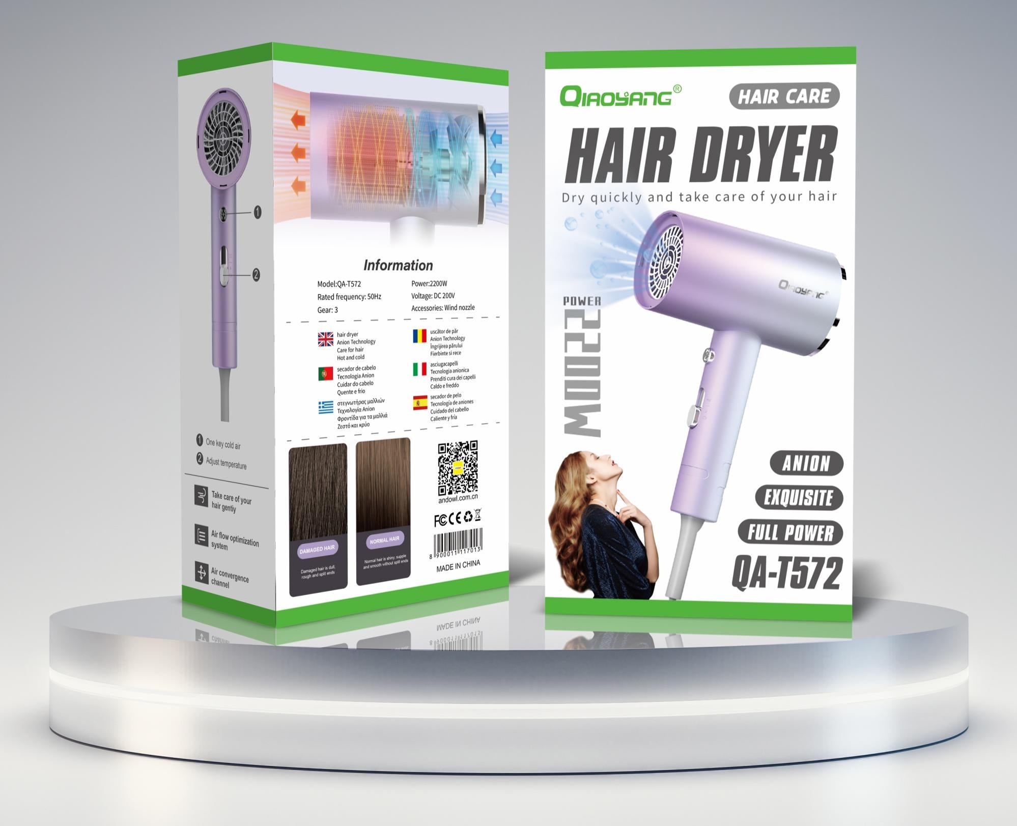 Secador de Cabelo Qiaoyang QA-T572 2200W | Aniões