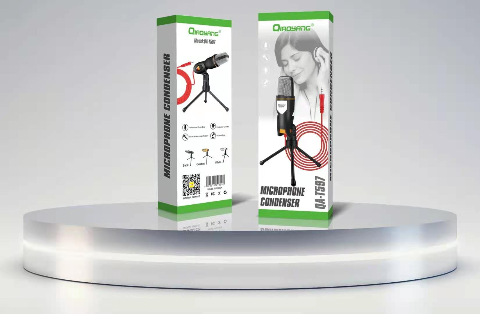 Microfone Condensador Qiaoyang QA-T597 com Tripé