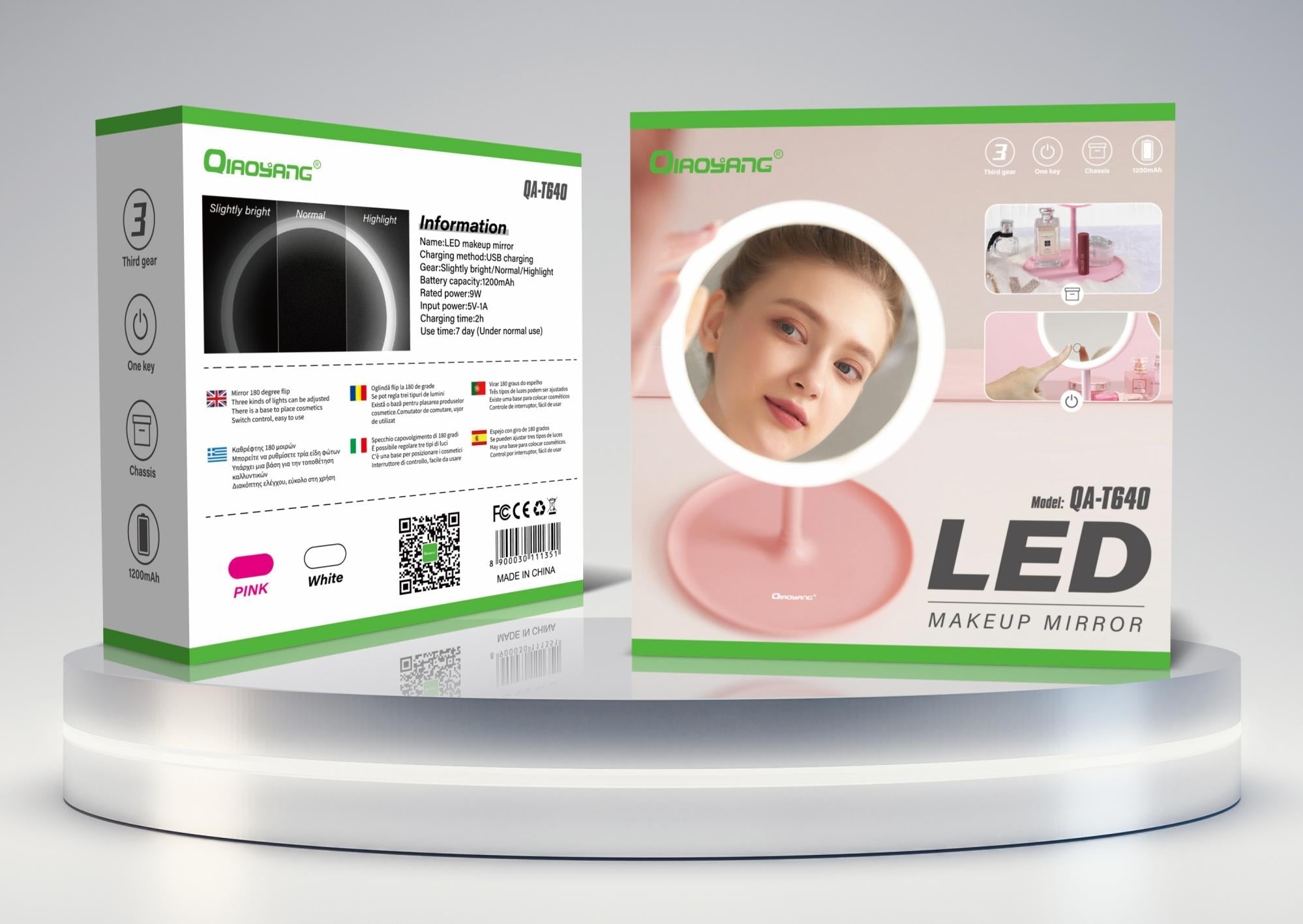Espelho de Maquilhagem LED com Base QA-T640