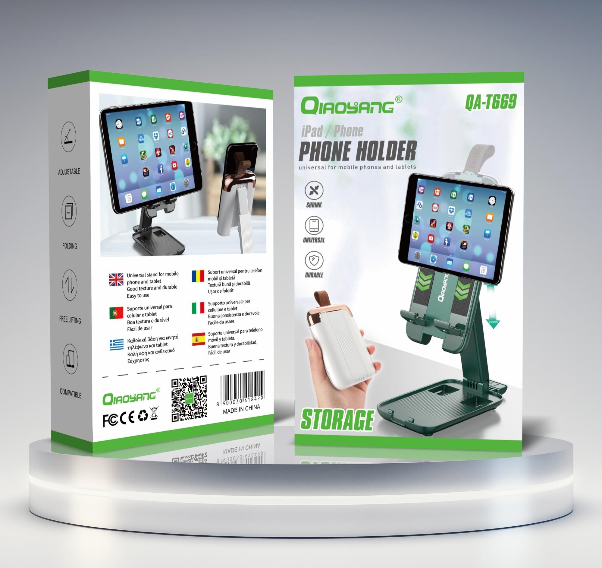 Suporte Dobrável para iPad e Telemóvel com Arrumação