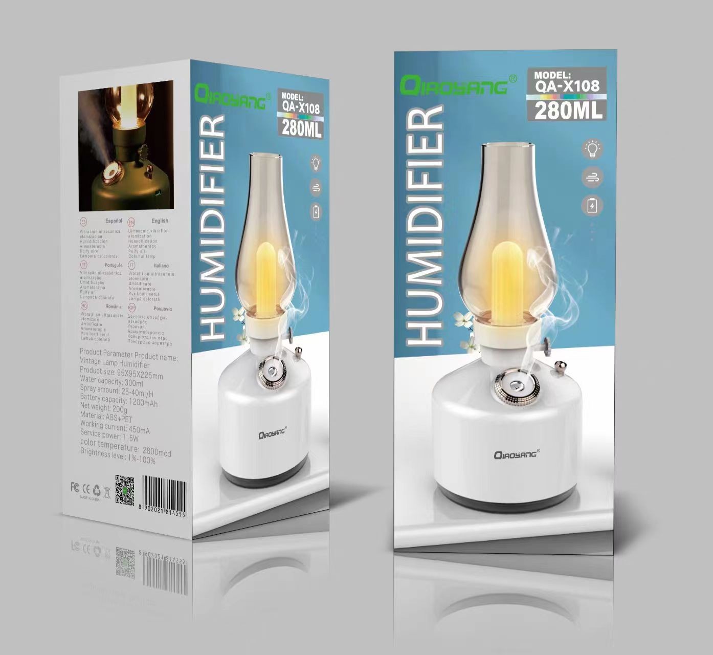 Humidificador Candeeiro Vintage 280ml com Luz LED