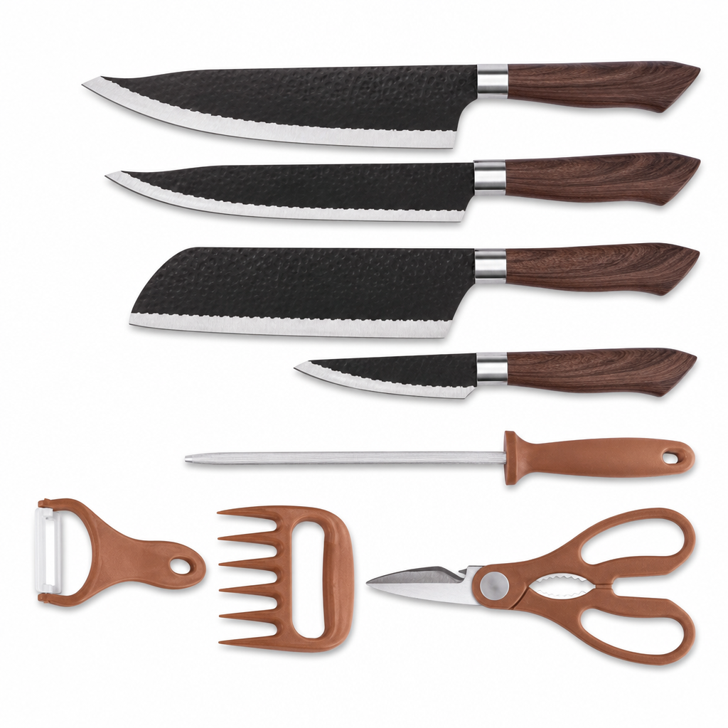 Conjunto de Facas de Cozinha 7 Peças com Afiador e Tesoura